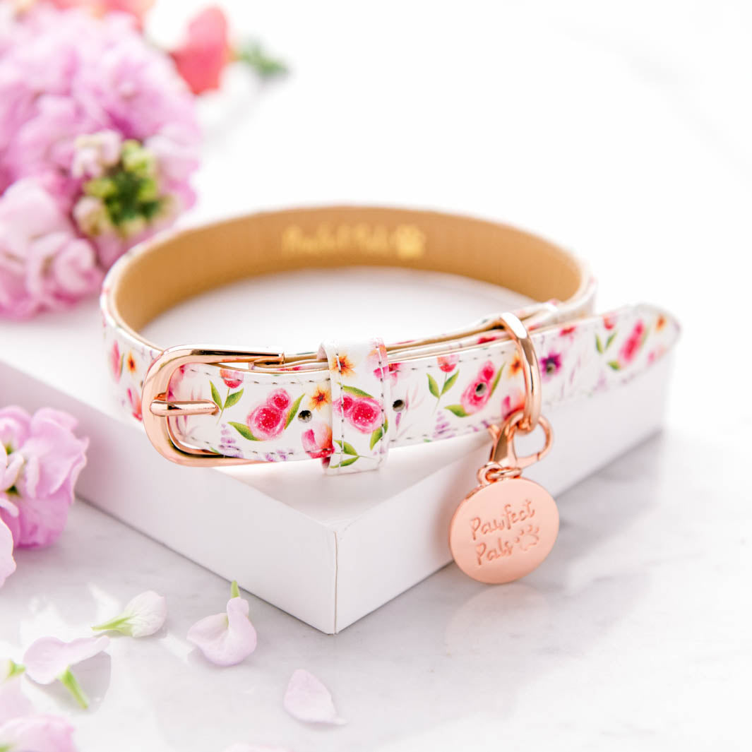 Think Pretty Thoughts - Bouquet vegan leather dog collar.