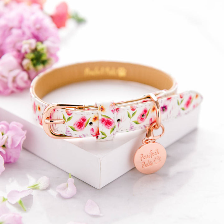 Think Pretty Thoughts - Bouquet vegan leather dog collar.
