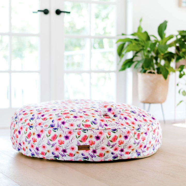 Think Pretty Thoughts - Bouquet Cuddle Bud dog bed in large.