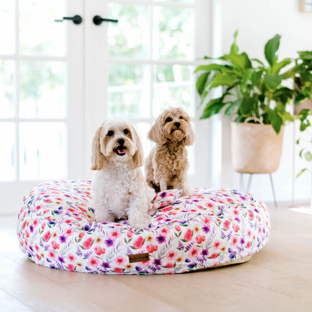Think Pretty Thoughts - Bouquet Cuddle Bud dog bed in large.