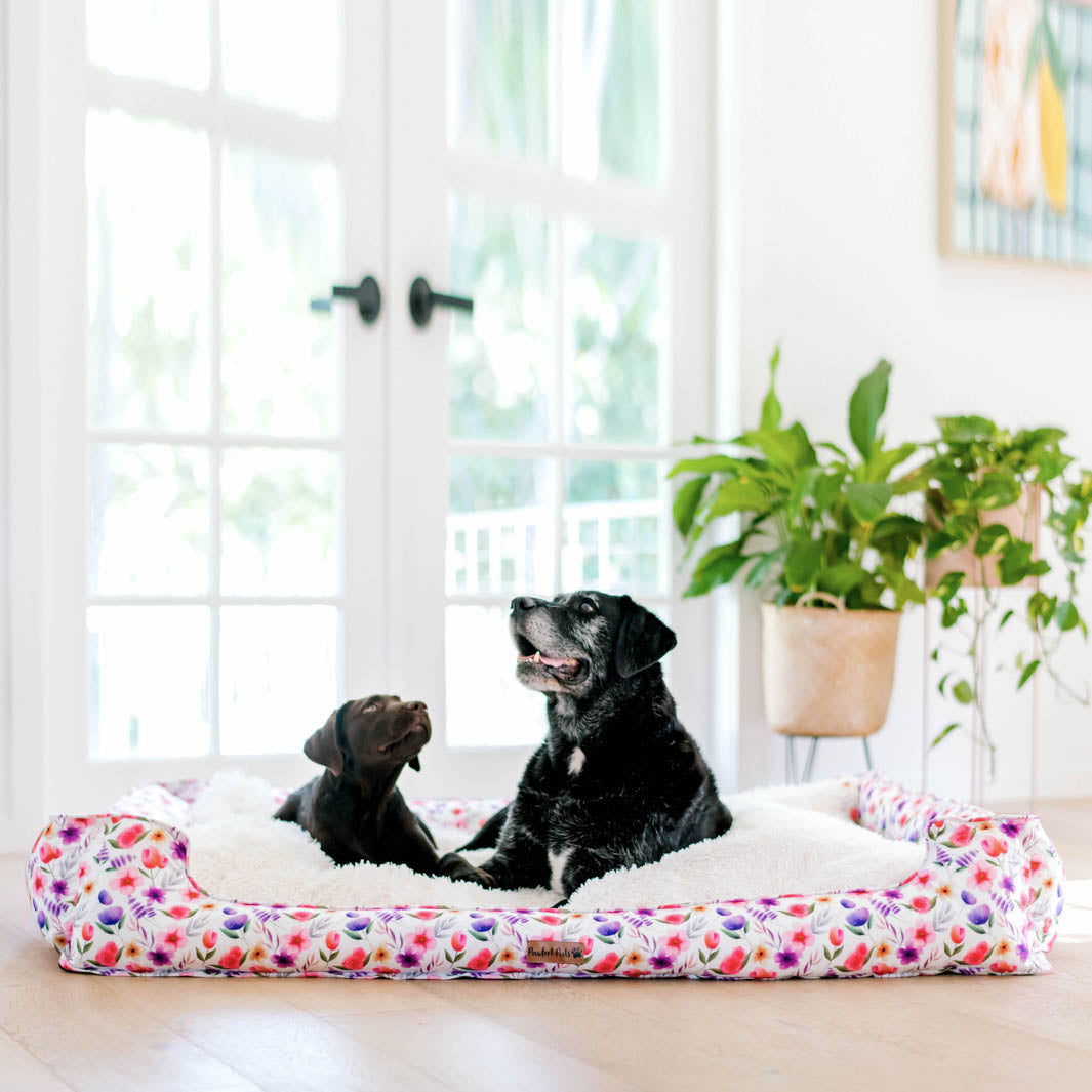 Think Pretty Thoughts - Bouquet Snuggle Bud dog bed in XXL.