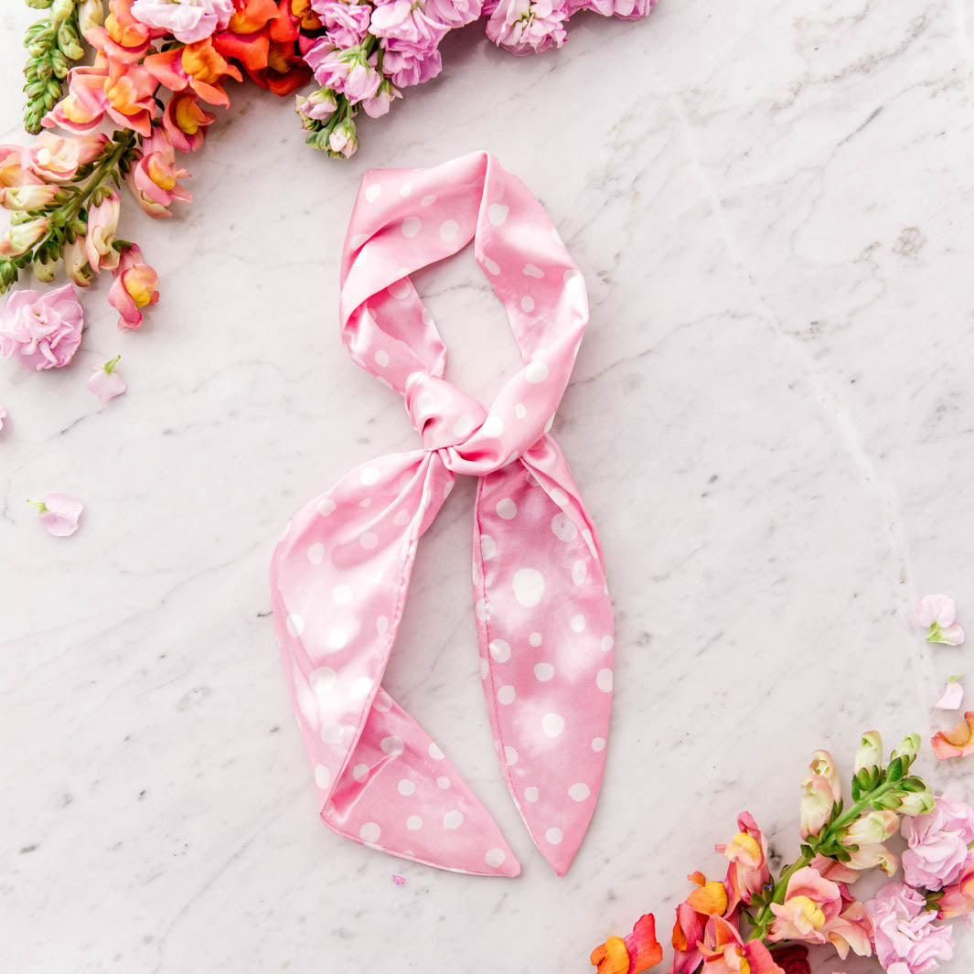 Think Pretty Thoughts - Pink Dots hair ribbon.