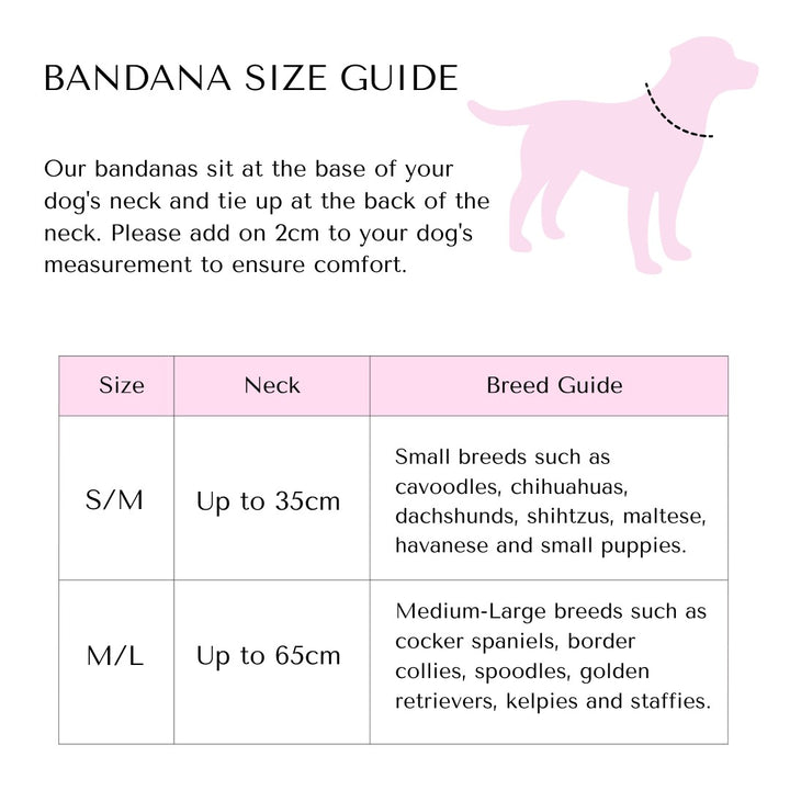 Walkies Pack bandana size guide.