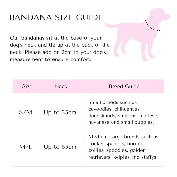 Walkies Pack bandana size guide.
