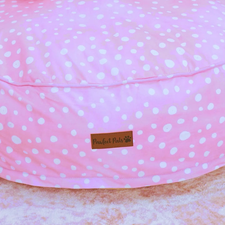 Think Pretty Thoughts - Pink Dots cuddle bud dog bed.
