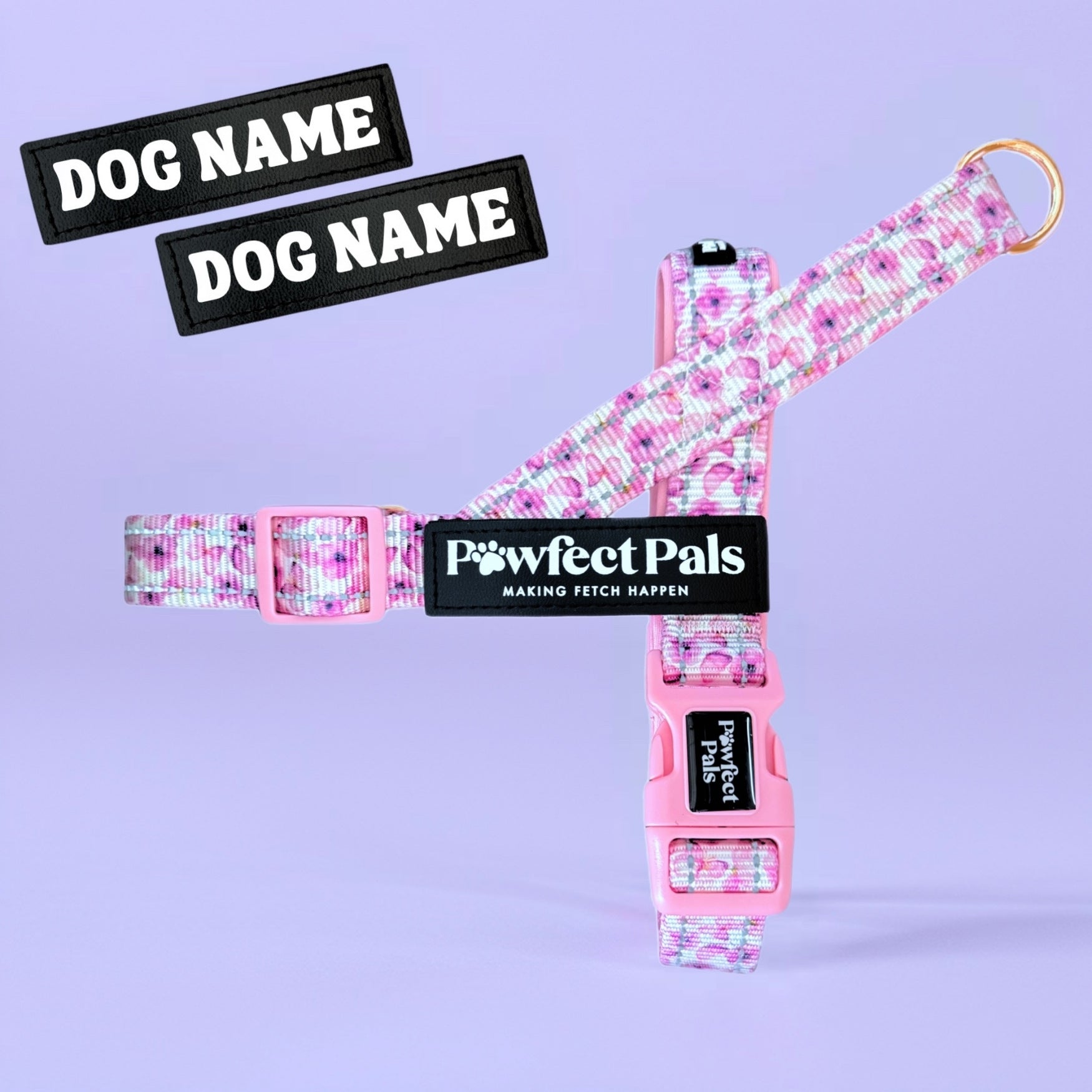 Pawfect Pals personalised strap dog harness with custom name option in colourful printed design