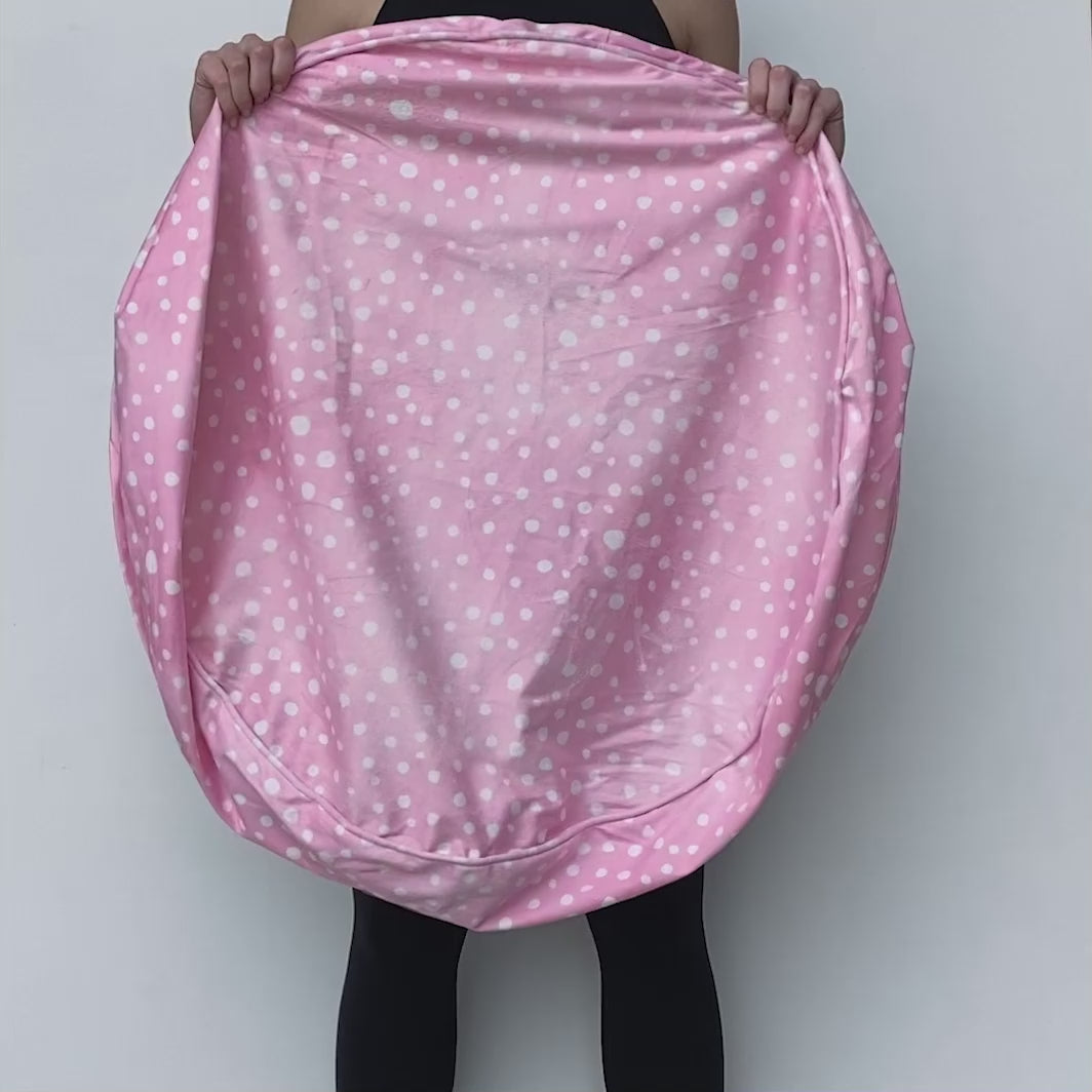 Front and back of the Pink Dots - Cuddle Bud dog bed cover.