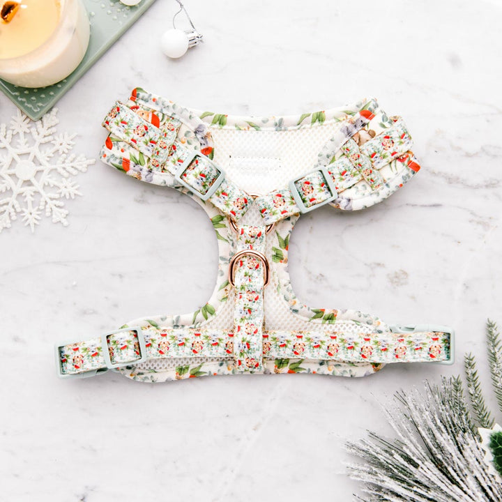 Back of the Christmas Wishes & Puppy Kisses no-pull adjustable harness.