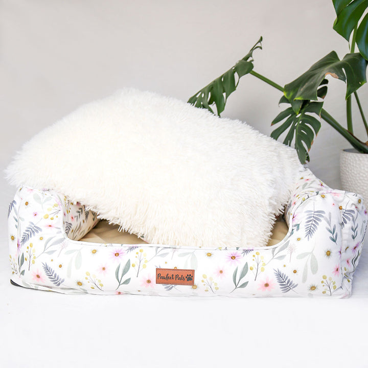Daisy Baby - Wildflowers snuggle bud dog bed with cushion flipped.