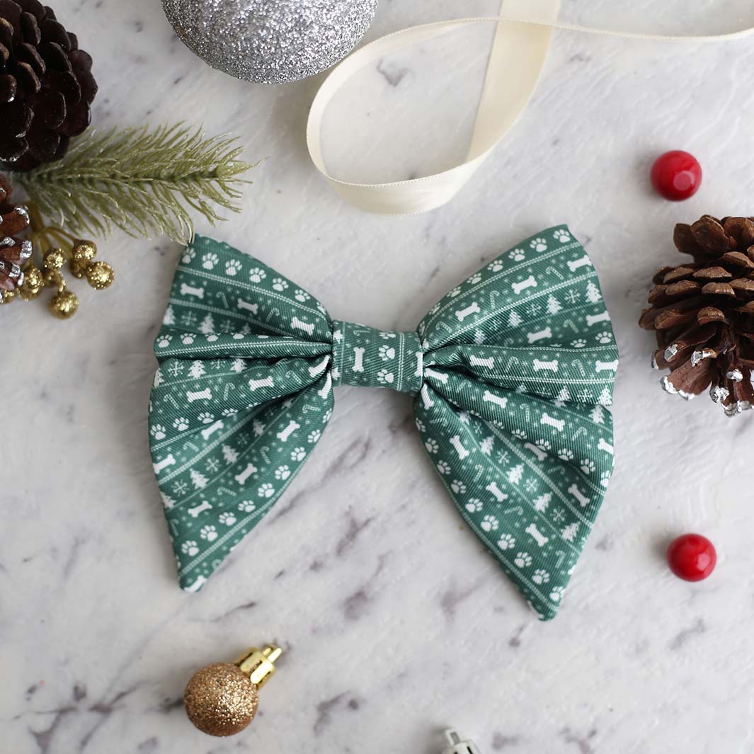 Deck the Paws - Green Sweater sailor bow tie.