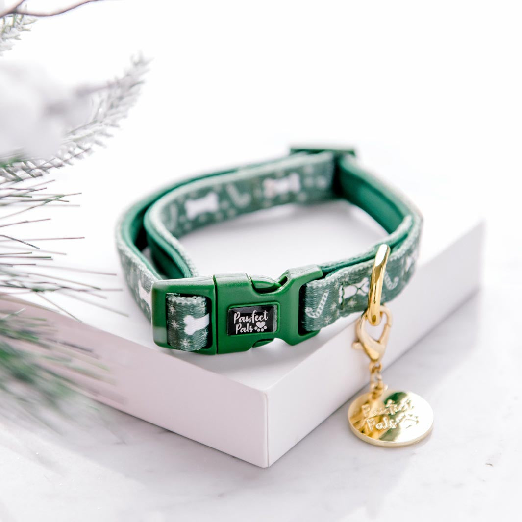 Deck the Paws - Green Sweater soft dog collar.