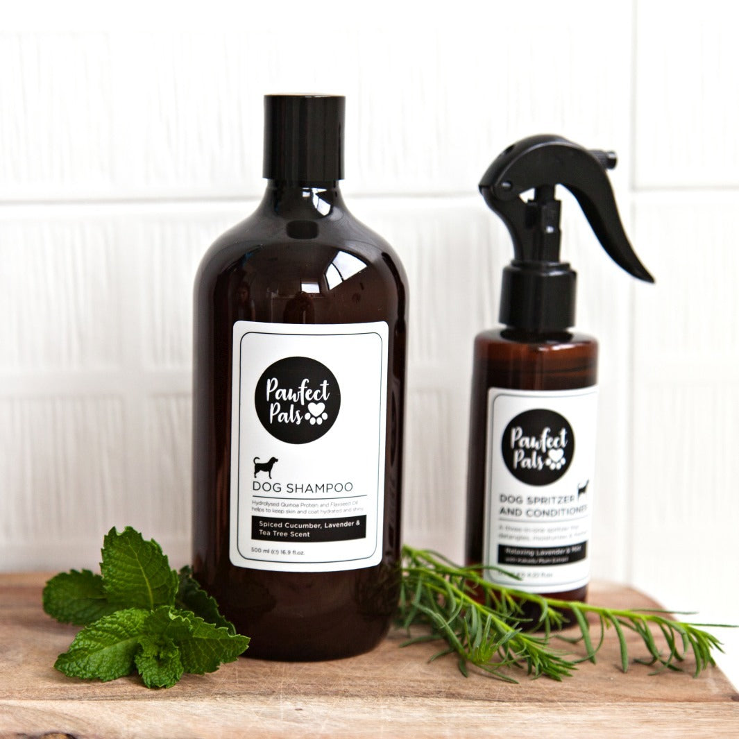 Pawfect Pals dog shampoo and conditioner.