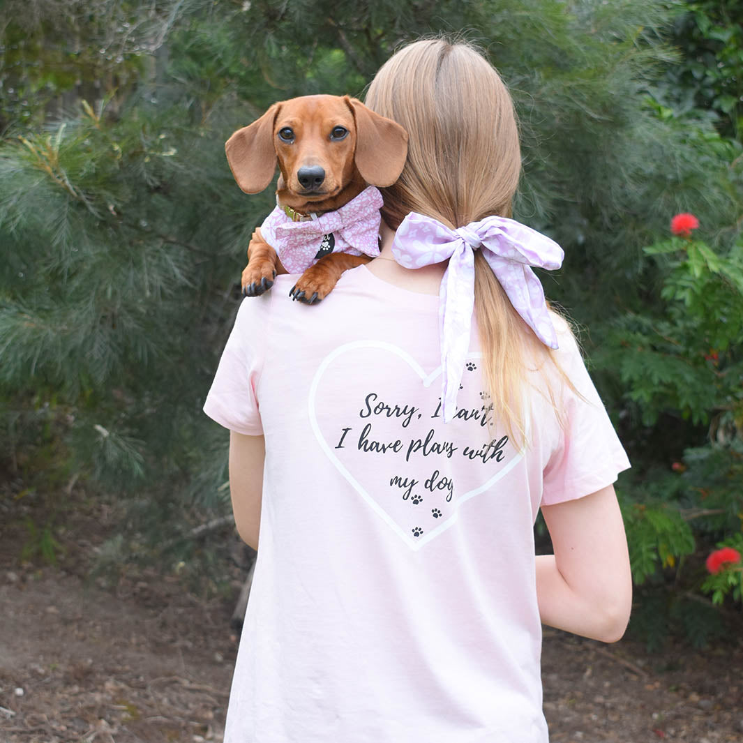 AmbassaDOG Sadie's fur-mama wears the Dusty Pink hair ribbon.