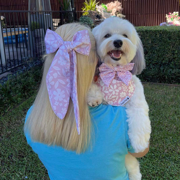 AmbassaDOG Ted's fur-mama wears the Dusty Pink hair ribbon.