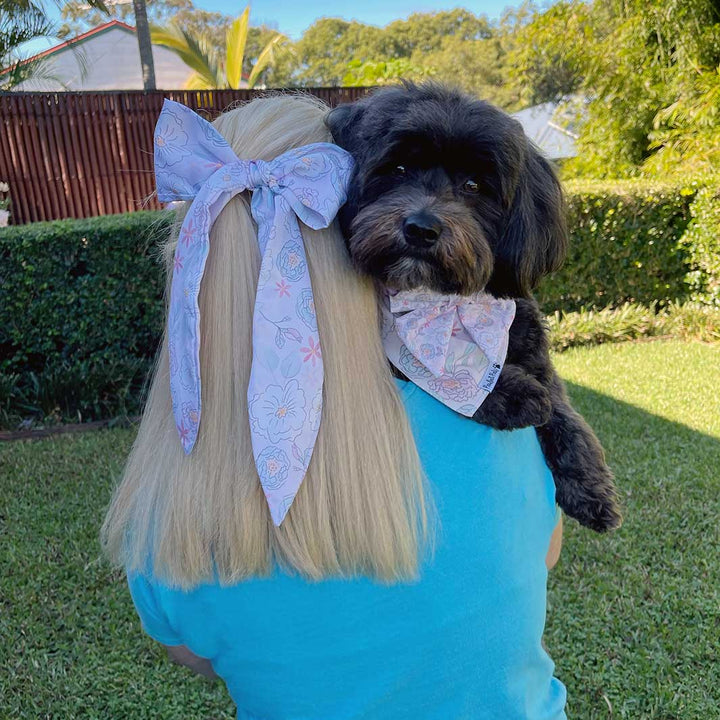 AmbassaDOG Piper's fur-mama wears the Pastels hair ribbon.
