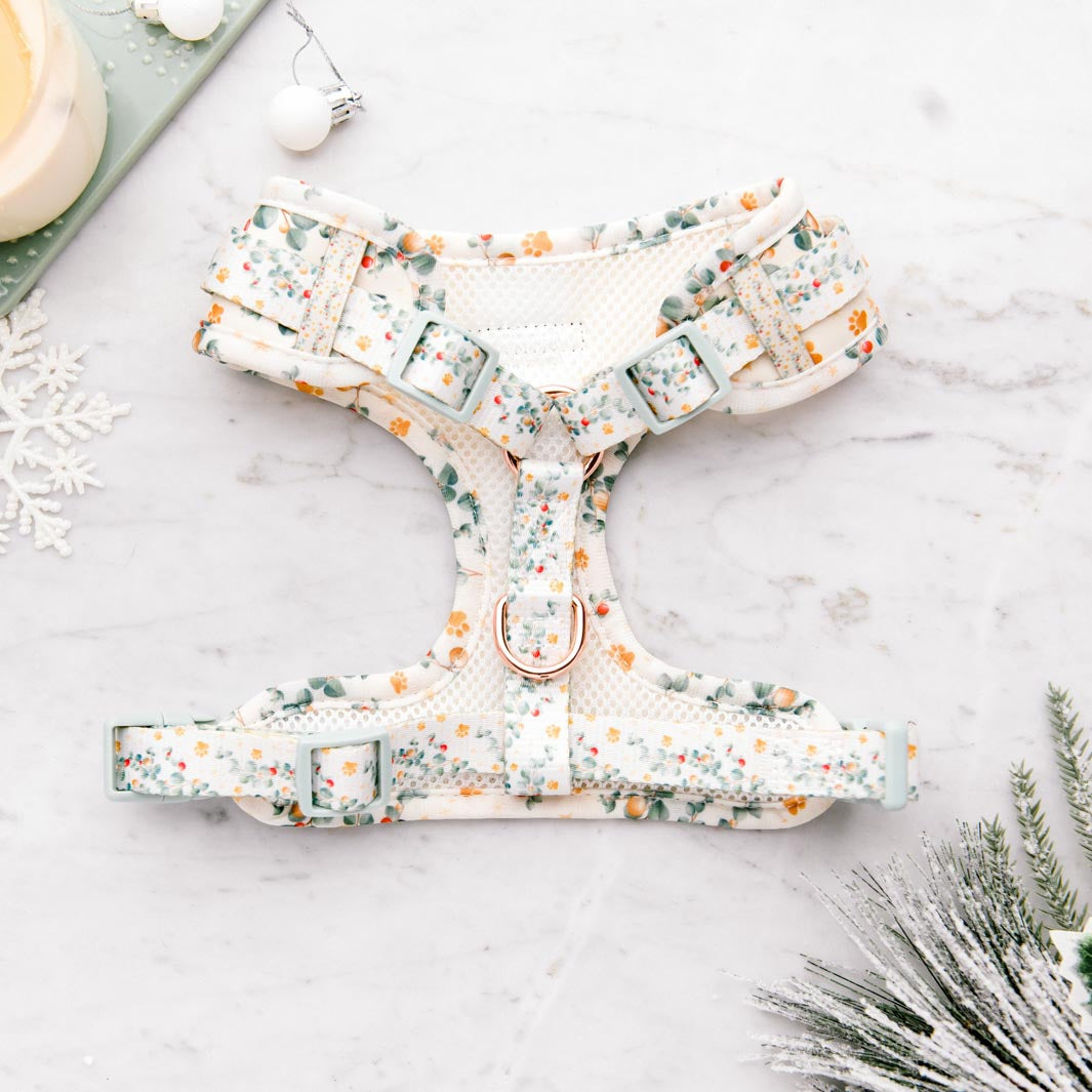 Underside of the Christmas Wishes & Puppy Kisses - Paws & Stars no-pull adjustable harness.