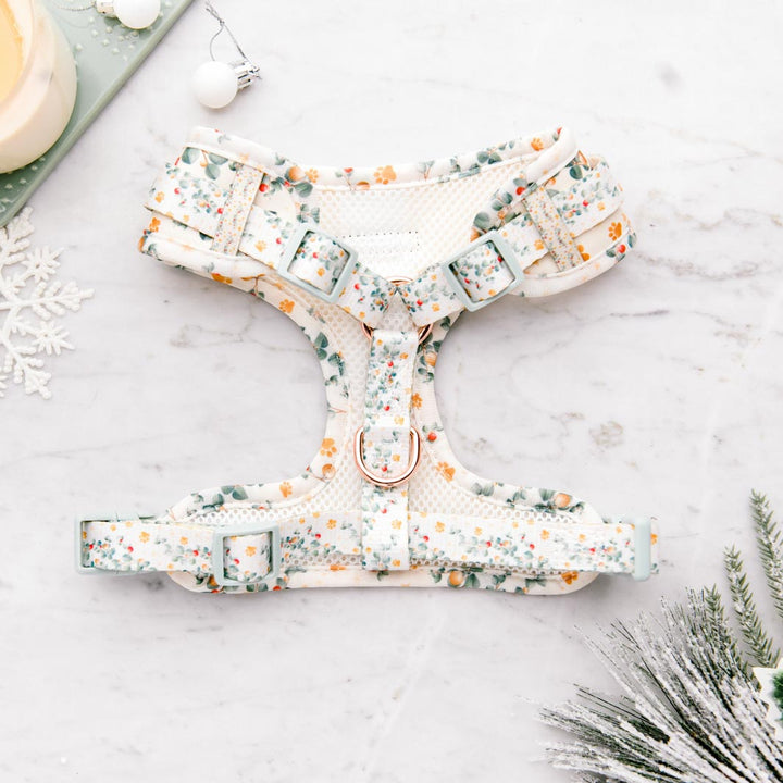 Underside of the Christmas Wishes & Puppy Kisses - Paws & Stars no-pull adjustable harness.