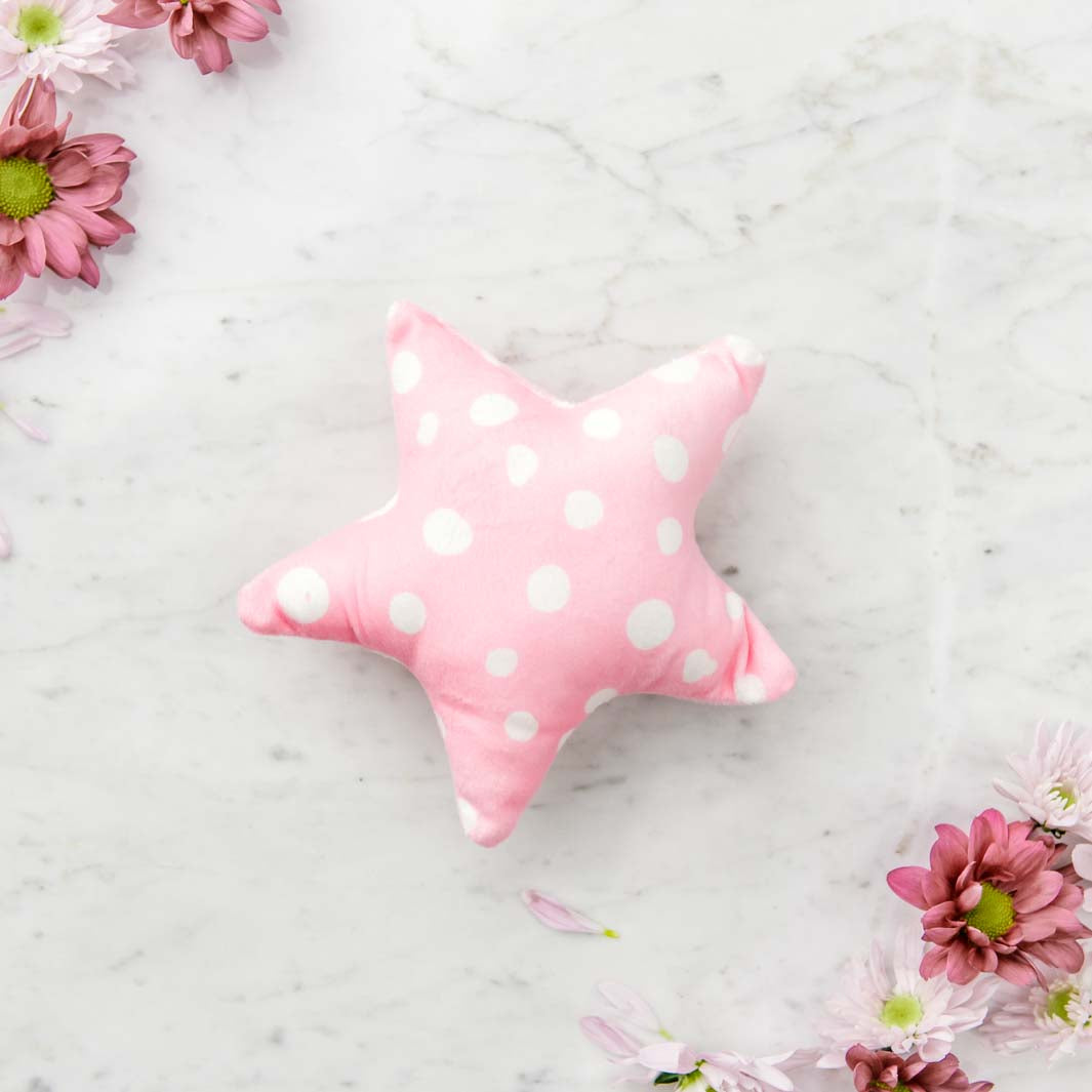 Free Pink Dots toy comes with each Cuddle Bud dog bed.