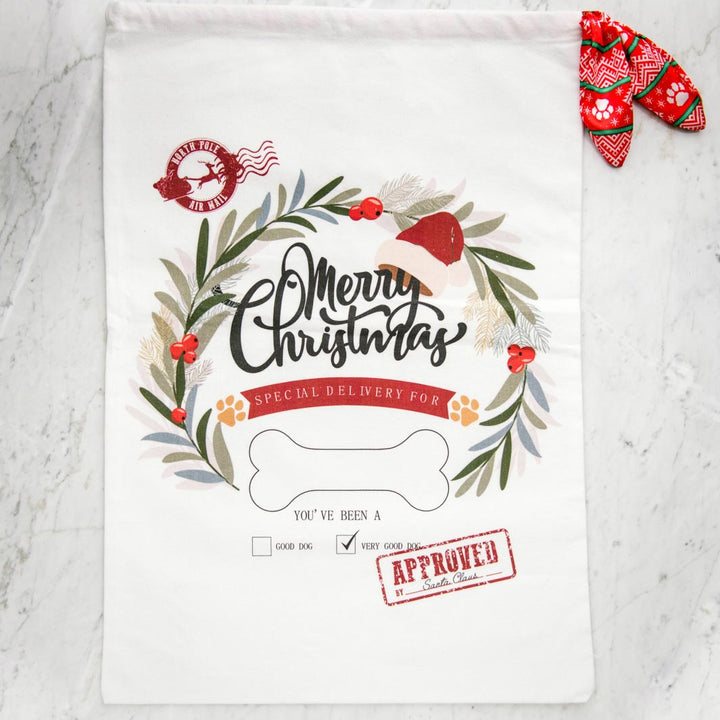 Pawfect Pals customisable Santa Sack - wreath design.